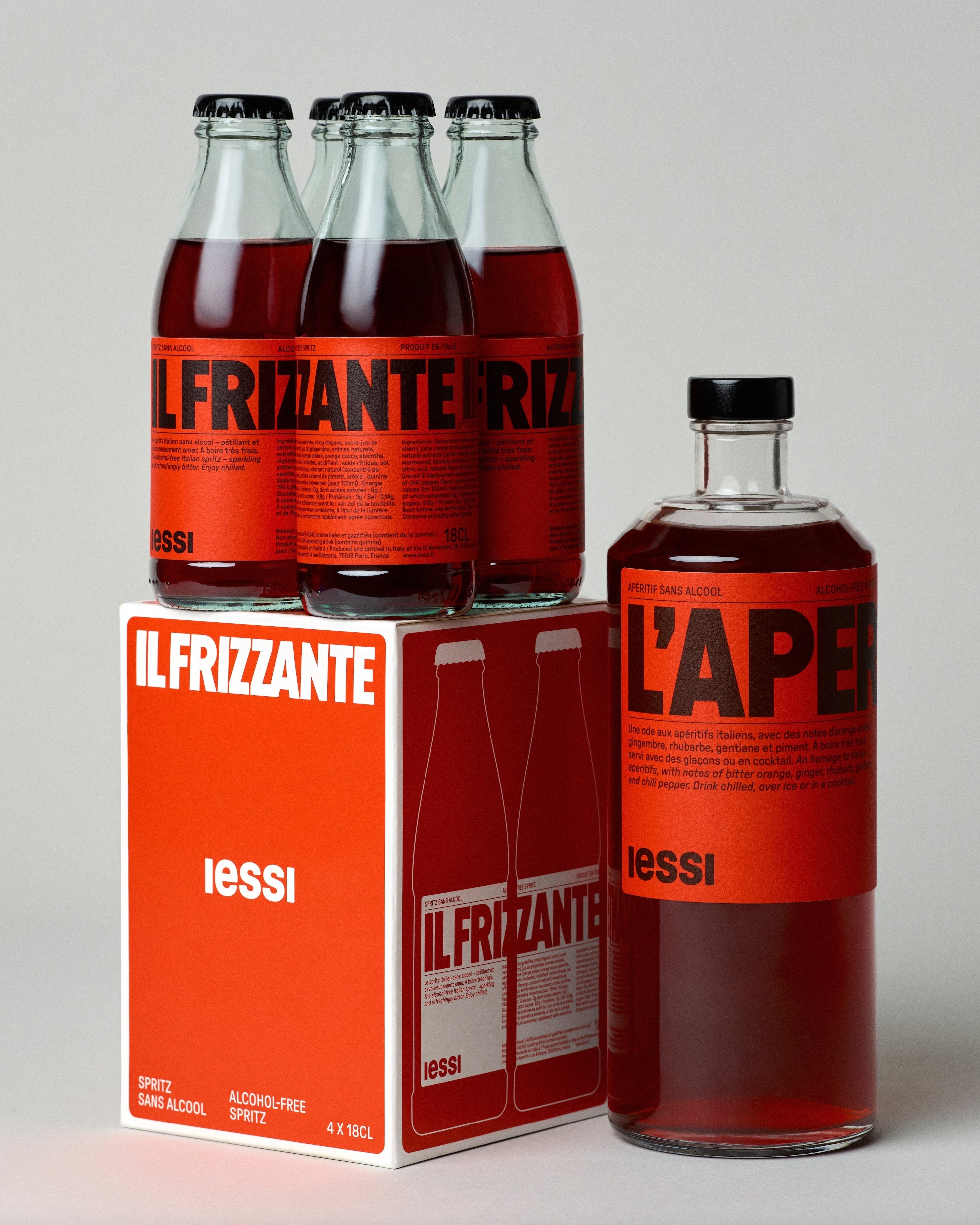 ensemble d'aperitif sans alcool iessi avec il frizzante le spritz sans alcool et son pack de 4 et l'apéritive iessi 