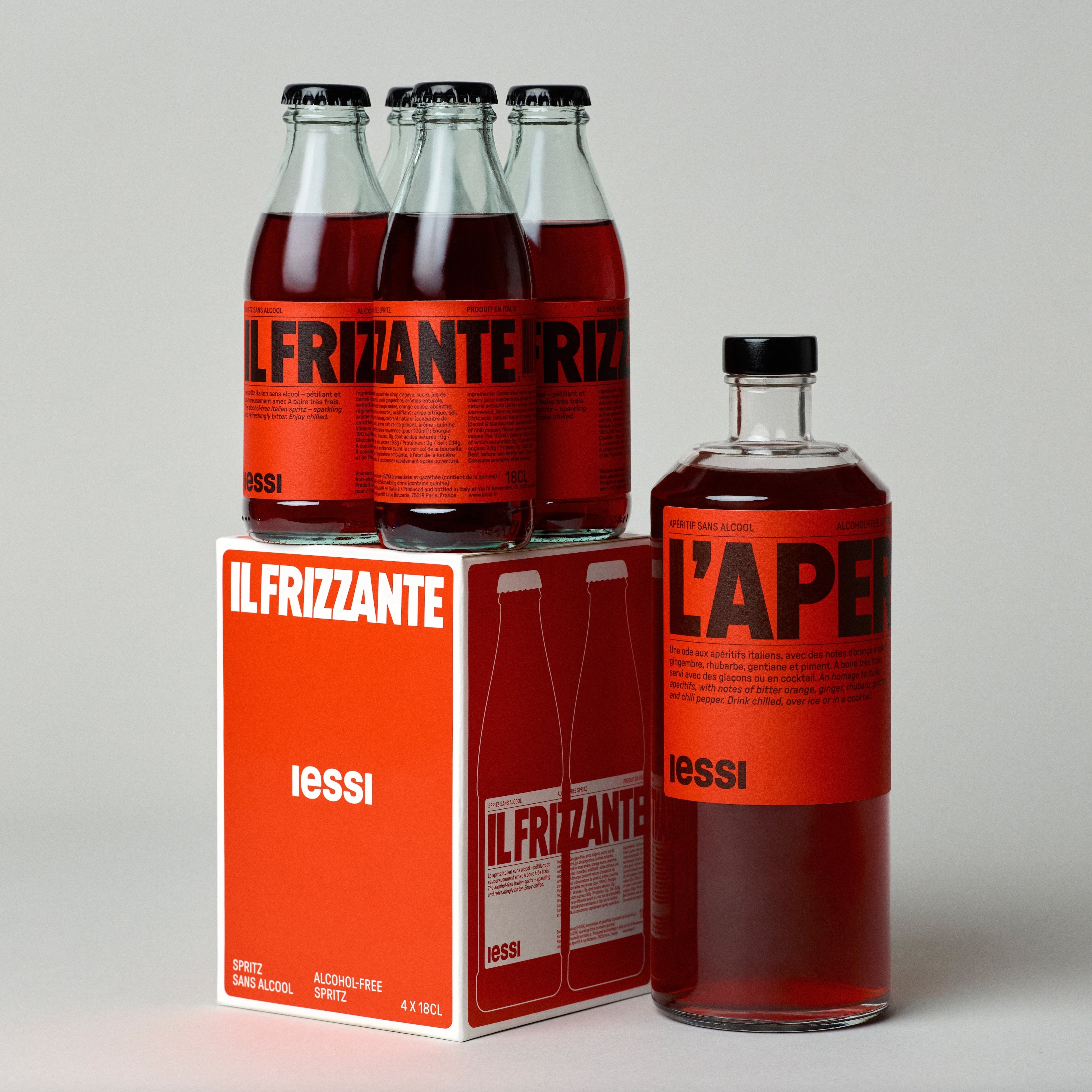 ensemble d'aperitif sans alcool iessi avec il frizzante le spritz sans alcool et son pack de 4 et l'apéritive iessi 